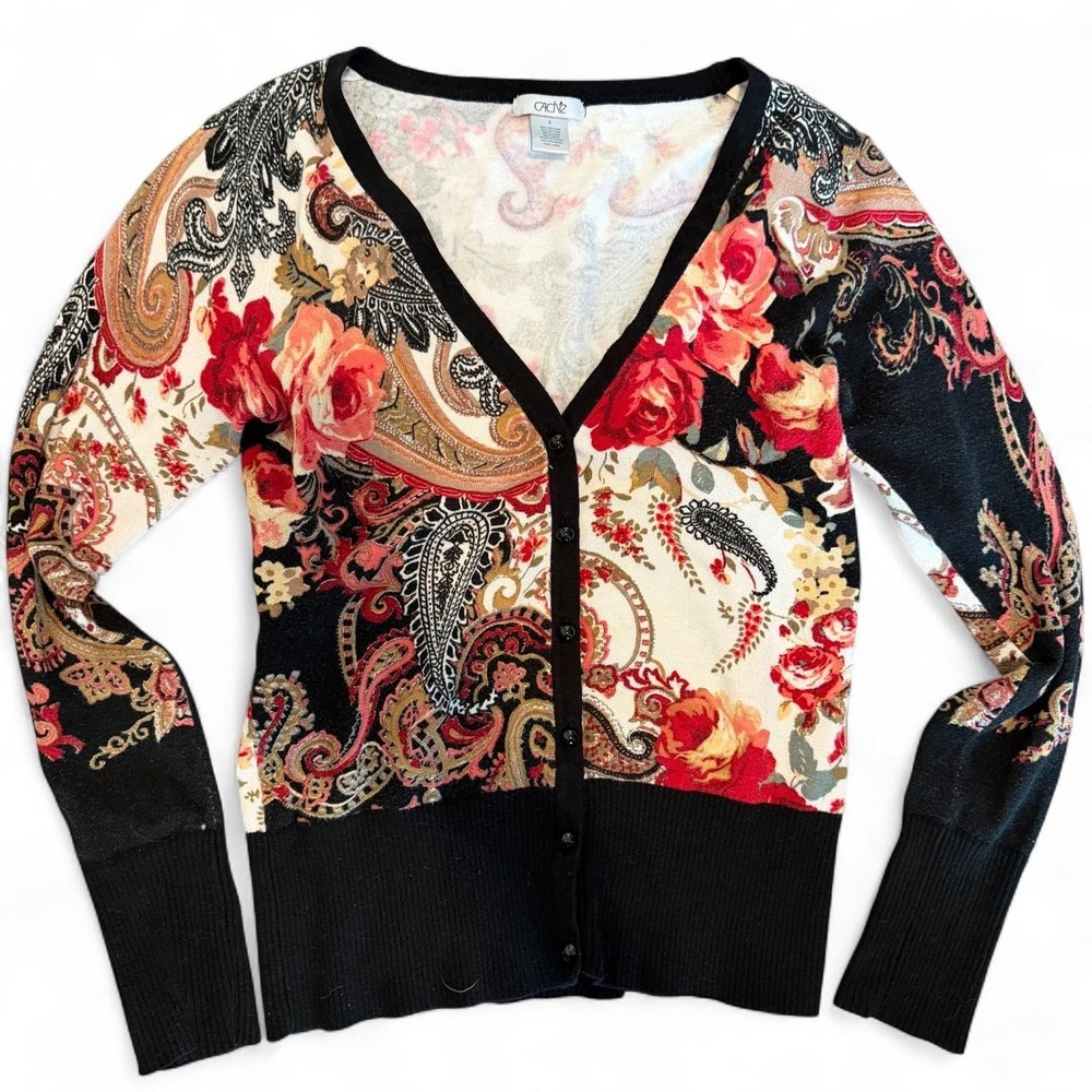 Vintage Cache Whimsi Paisley Rose Cardigan